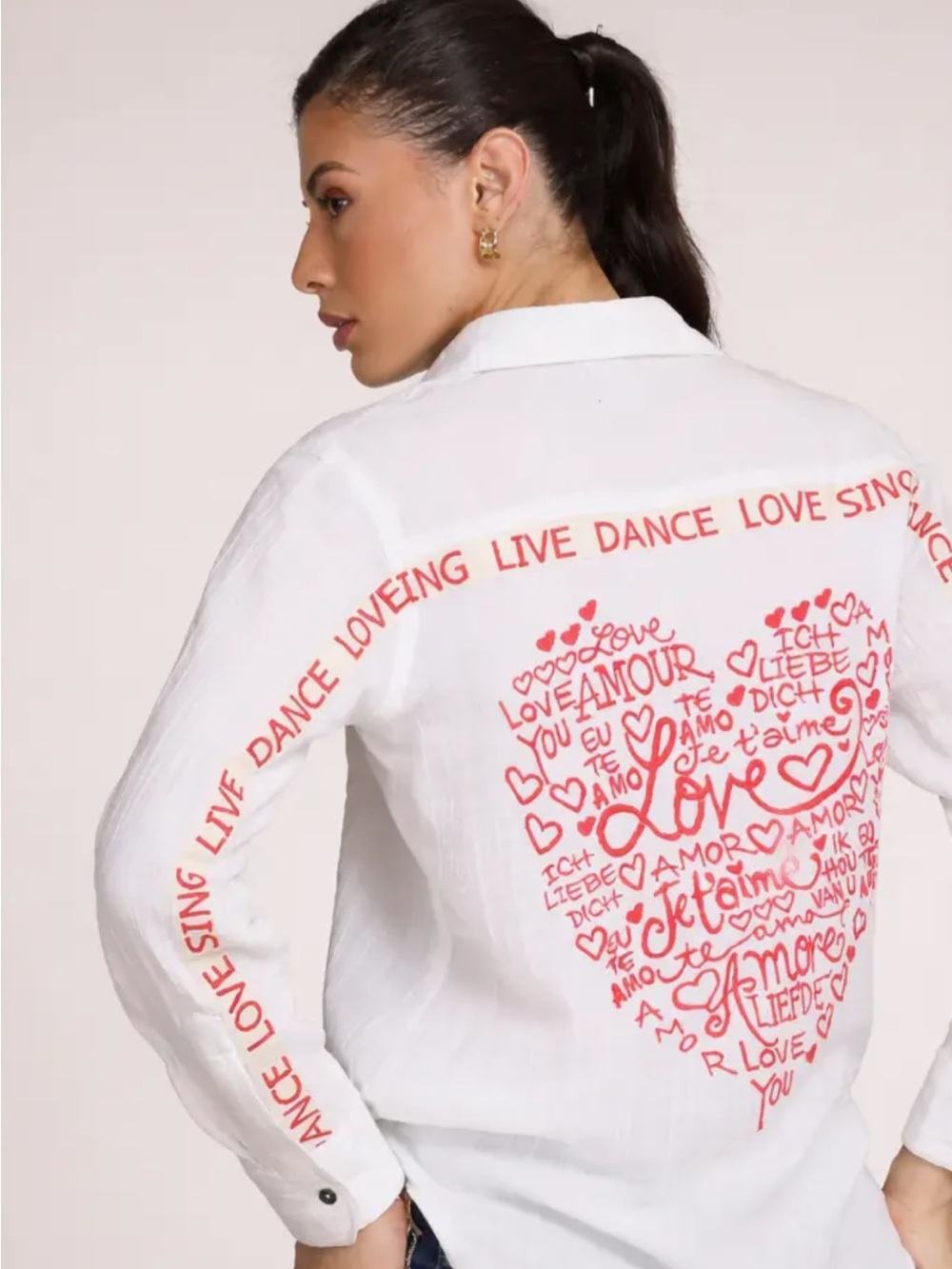 NWT Avani Del Amour White Cotton Gauze Heart Embroidered Blouse Shirt Large